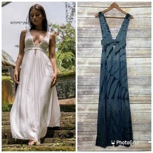 INDAH ANJELI DRESS M in Grey tie dye silk plunge v empire maxi dress